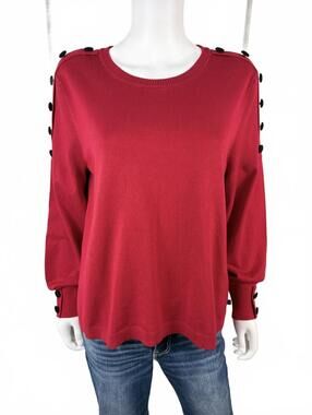Karl Lagerfeld Paris Red Button-Detail Long Sleeve Sweater Size XL